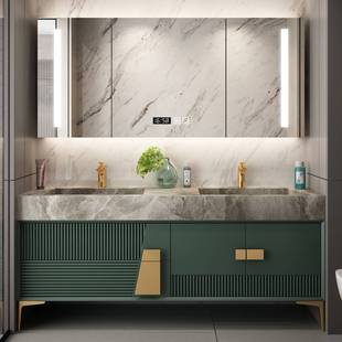 轻奢风岩板一体盆浴室柜，组合卫生间实木烤漆洗漱台双盆智能卫浴柜