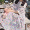 森系温柔少女紫色碎花，欧根纱刺绣娃娃，领连衣裙收腰显瘦蛋糕裙长裙