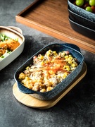 日式双耳盘陶瓷烤盘长方形，家用大号微波炉专用盘子加热耐高温餐具