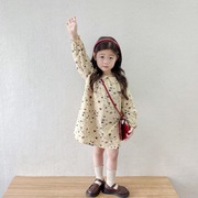 女童娃娃领碎花长袖，连衣裙2023秋季韩版洋气，女童森系公主裙子