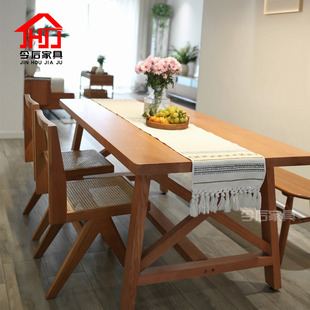 全实木餐桌椅组合餐客厅长桌，简约长方形木桌子，复古工作台原木餐桌