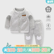 婴儿毛衣针织套装春装新生男(新生男，)宝宝男童，洋气衣服春秋婴幼儿线衣外套