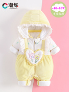 新生婴儿儿连体衣冬季夹棉加厚女宝周岁服装3个月，宝宝衣服a类纯棉