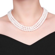 母亲节送妈妈礼物 天然淡水珍珠项链 三层珍珠项链女士时尚颈饰