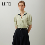 莱芙艾迪儿夏季品牌女装，通勤时尚纯色，衬衫上衣职业ol气质短袖