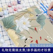 diy数字油彩画水彩油画填色治愈手工九鱼荷花，定制涂色填充装饰画