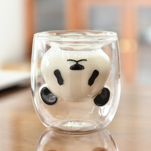 双层水晶玻璃杯子创意可爱卡通熊猫杯耐热牛奶杯企鹅杯小熊杯
