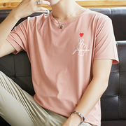 t恤短袖男装夏装青少年衣服潮流，韩版粉色半袖夏季冰丝学生体恤衫