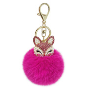 彩色水钻珍珠狐狸头仿獭兔毛球钥匙扣挂件女士包包配件