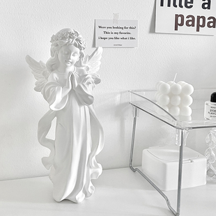欧式复古石膏娃娃桌面，创意雕塑小摆件白色，天使树脂人物家居装饰品