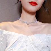 ins满钻大珍珠短款项链女气质，锁骨链项圈链子，潮网红颈带脖子饰品