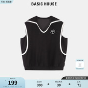Basic House/百家好无袖T恤女2024夏季设计感小众撞色背心