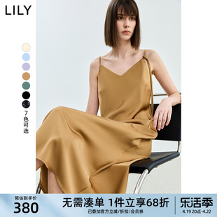 LILY2024夏法式高级质感通勤百搭微光吊带连衣裙度假连衣裙
