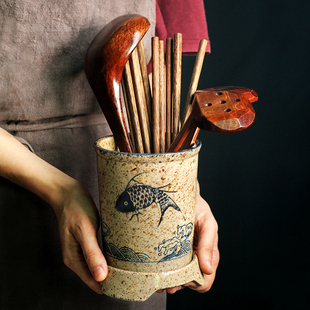 日式筷篓陶瓷筷子筒沥水家用筷子，桶厨房筷子盒，餐具笼收纳架置物架