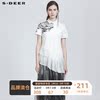 sdeer圣迪奥女装，翻领撞色印花雪纺，拼接衬衫s21280413