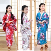 女童和服樱花和服儿童和服日式浴袍女孩舞台演出服孔雀印花
