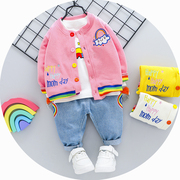 女童春装三件套装6-8-9个月，婴儿1-2-3岁宝宝纯棉，衣服韩版洋气
