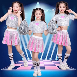 现代表演服儿童演出服亮片舞蹈服套装女童幼儿园啦啦队服装