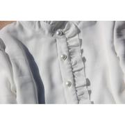 女童保暖衬衫2023冬季长袖，加绒打底衬衫立领，木耳边洋气白衬衫