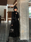 SMOL 黑色丝绒无袖套装女秋冬法式复古气质背心半裙两件套