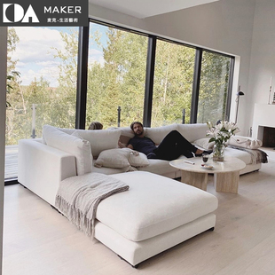 麦克意式北欧高端白色，羽绒棉麻布艺，沙发现代简约大小户型转角组合