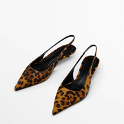 mussimadatti女鞋豹纹，猫跟单鞋2024真皮时髦气质，尖头后空鞋