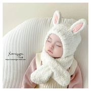 6个月-3岁婴儿帽子围巾套装，秋冬款宝宝护耳儿童，男女毛绒可爱兔子