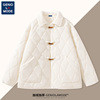 加绒棉服女冬季韩系女装2024甜妹穿搭牛角扣女款白色外套