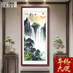 山水画竖版玄关挂画入户走廊装饰画，万里长城客厅画风景画旭日东j