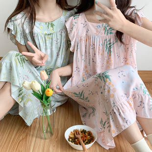 睡裙女夏季薄款棉绸宽吊带人造棉裙子宽松大码胖mm无袖绵绸家居裙