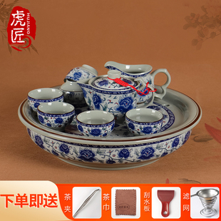 虎匠景德镇陶瓷茶具套装，家用客厅潮汕功夫茶，青花瓷茶盘茶壶瓷器