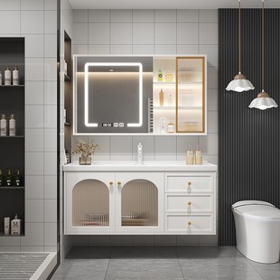 美式轻奢法式橡木陶瓷，一体盆浴室柜，组合现代简约洗手洗脸盆洗漱台