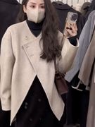 韩版双面羊绒大衣女短款圆领系带修身秋冬小个子羊毛呢子外套