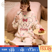 Gukoo/果壳睡衣秋冬mikko联名碎花玉狐绒可爱女士家居服圆领套装D