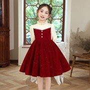 女童生日公主裙秋季礼服，轻奢小众高端花童婚礼小女孩洋气连衣裙红