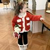 儿童套装2022女小童加绒毛毛衣，女童圣诞拜年服红色外套冬