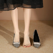 名媛法式细跟高跟鞋女2023网红珍珠设计感小跟小众单鞋子