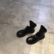 靴子女短靴2022秋季时尚英伦，风软皮面松糕，厚底中跟骑士靴单靴