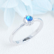 月光石戒指女天然s925纯银，蓝光日韩复古简约情侣尾戒指环求婚