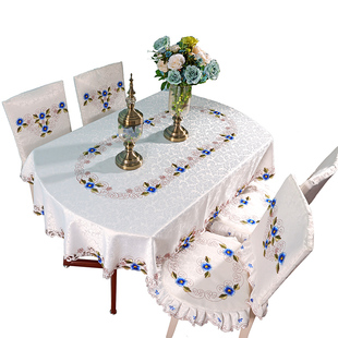 欧式长椭圆形餐桌桌布布艺家用北欧风格伸缩折叠椭随圆形茶几台布