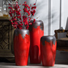 景德镇陶瓷摆件落地大花瓶中式中国红瓷器，客厅玄关插花干花装饰品
