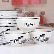 饭碗家用10个欧式创意，高脚碗客家谣陶瓷碗套装，中式大号米饭碗面碗