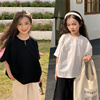 女童夏装t恤2024中大童韩版洋气，纯棉蝙蝠衫亲子装，儿童娃娃衫上衣