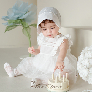 kidsclara韩国女宝宝周岁，公主裙夏装婴儿，白色连衣裙纱裙