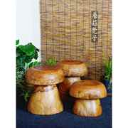 实木家用香樟木凳子创意客厅蘑菇小矮凳木门口换鞋凳复古木头圆凳