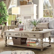 美式经典实木电视柜沙发茶几 欧式仿古白做旧雕花美式整屋定制