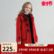女童毛呢大衣冬季2024女大童加厚夹棉呢子外套儿童红色拜年服