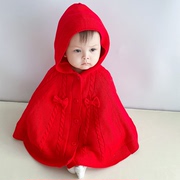 宝宝披肩红色洋气童装外套婴儿披风斗篷春秋冬季外出薄绒保暖防风