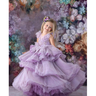 超仙高端生日钢琴礼服紫色公主裙女大童生日主持质走秀演出服