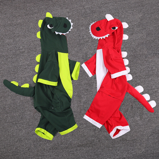 夏季儿童恐龙睡衣连体纯棉，短袖薄款男女童宝宝卡通动物亲子家居服
